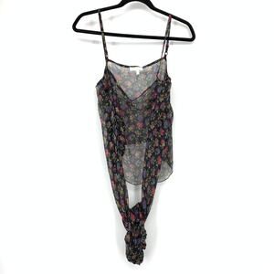 VTG Y2k Kookai Sheer Top Wrap Sleeves Womens FR Sz 38 US 6 Floral Print Black